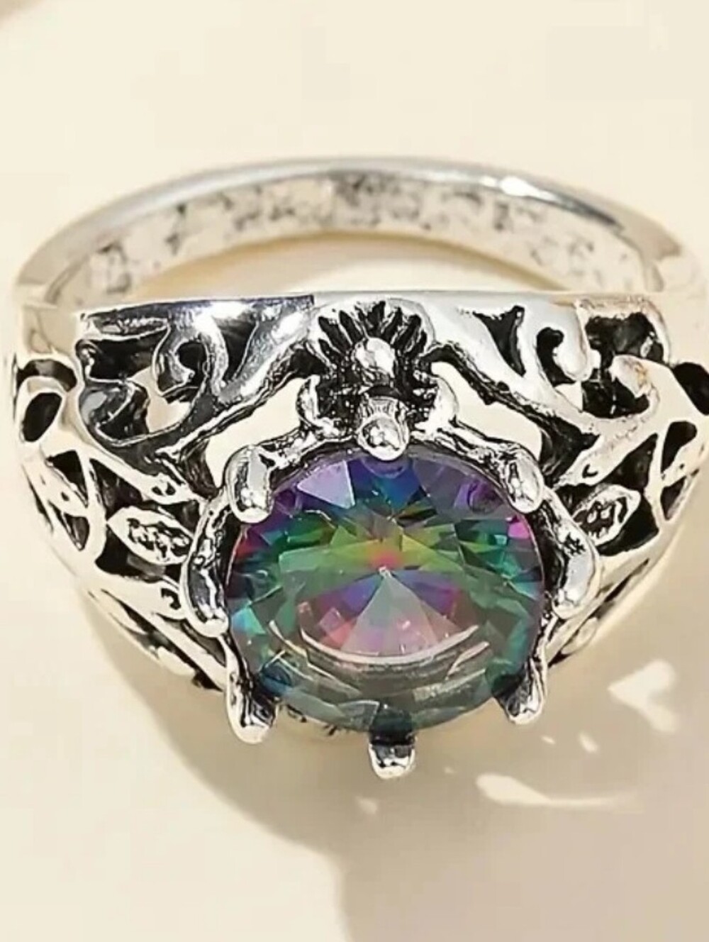 Mystic Fire, Stirling Silver Filigree Statement Ring